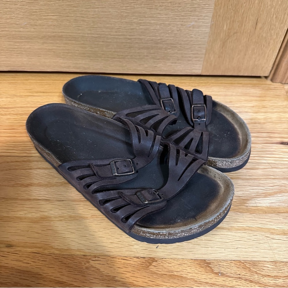 Birkenstock Granada sandals with double strap detail in brown oiled leather